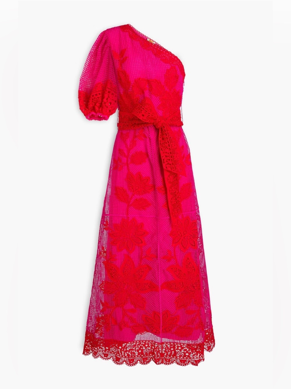 FARM Rio Guipuire Lace One-Shoulder
Maxi Dress Red and Fushia - Picture 3 of 11